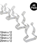 Beefy Heavy Duty Manganese Steel Spring Clips Set 48 Pieces Assorted Open Type Clips For Tool Storage Brooms Rakes And Garage Organization 10mm 12mm 19mm 25mm Durable Hardware Organizer, 48 pack clips