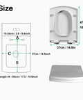 Size chart for Freakin Smooth Soft Close Square Toilet Seat With Instant Quick Release Toss Design Thickened Polymer Build.