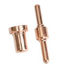 Copper electrode and nozzle from 60 Piece Plasma Cutter Consumables Kit for PT 31 and LG 40 Torches Includes 30 Copper Electrodes and 30 Copper Nozzles CNC Metalworking Essentials for Precise Cuts Pro Grade Quality and Long Lasting Performance