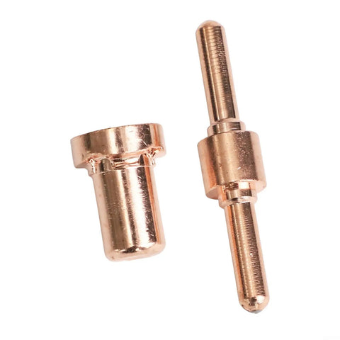 Copper electrode and nozzle from 60 Piece Plasma Cutter Consumables Kit for PT 31 and LG 40 Torches Includes 30 Copper Electrodes and 30 Copper Nozzles CNC Metalworking Essentials for Precise Cuts Pro Grade Quality and Long Lasting Performance