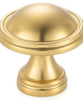 Close-up of 10 Pack One And A Quarter Inch Brushed Gold Cabinet Knobs For Cabinets Drawers Dressers Cupboards Sturdy Solid Metal Hardware Built To Last In Humid Kitchens And Bathrooms