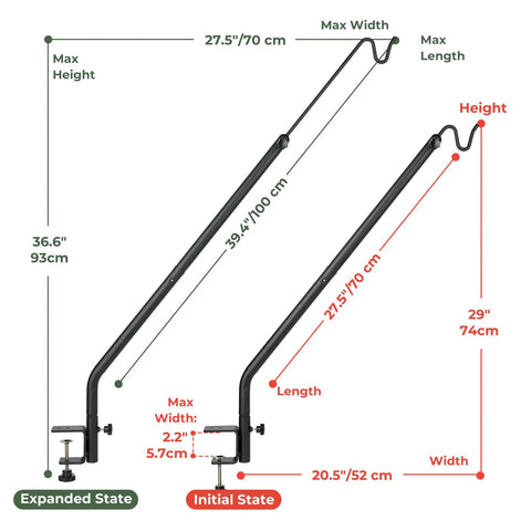 Dang Sturdy Telescoping Deck Rail Hook Adjustable From Twenty Seven To Thirty Nine Inches Quick Snap Clamp Mount dimensions diagram.