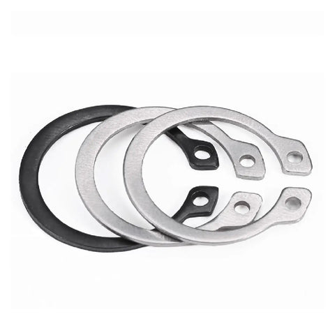 Heavy Duty C Type Shaft Retaining Rings For 6-40mm Applications, durable steel clips in black and silver colors, ideal for engines and appliances.