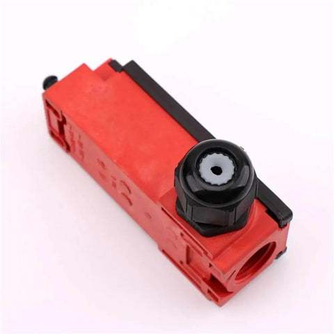 Elevator Speed Limiter Safety Reset Switch 24V, Plug And Play, heavy duty component, side view, red and black casing.