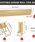 33 Inch Wall Mounted Garage Tool Rack With 2 Panels And 6 Heavy Duty Hooks 675 Lb Capacity Adjustable Rails For Shovels And Yard Tools Durable Shed Organizer In Gold Finish components including screws.