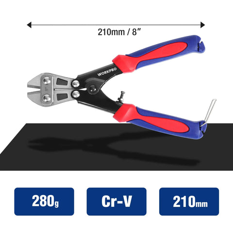 Mini Bolt Cutter 8 Inch With Spring Loaded Action, heavy duty wire cable cutter, soft anti-slip handle, high hardness steel