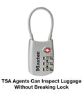 Set Your Own 3 Digit TSA Approved Luggage Lock For Travel, durable metal body, silver lock with combination dial and TSA logo