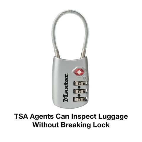 Set Your Own 3 Digit TSA Approved Luggage Lock For Travel, durable metal body, silver lock with combination dial and TSA logo