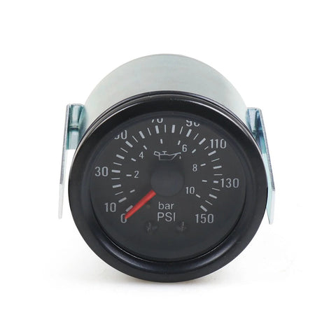 Dyno Racing 2-inch 52mm mechanical oil pressure gauge, 0-150 PSI / 0-10 Bar, front view