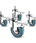 Pack of 4 65 mm/75 mm swivel furniture casters with brakes low noise transport casters robust industrial casters 80 kg load capacity M10/M12 shank casters close-up image.