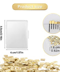 Gold-Plated Alloy Solder Chips 1x1mm, 0.5g Pack (About 200 Pieces) With 2% Gold, shown with size comparisons and packaging.