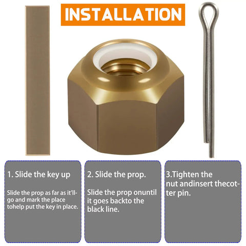 Beefy Inboard Prop Nut Kit With New Pin And Key For 1 Inch To 1 And One Eighth Inch Shafts Brass Boat Replacement, Premium Steel Build, Rust Resistant, Easy Install, Keeps Propeller Firmly Connected To The Shaft