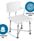 Shower Chair Bath Seat For Tub Or Shower No Frills Adjustable Height, Lightweight Anodized Aluminum Frame With Plastic Seat, White