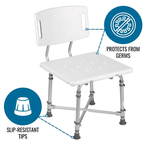 Shower Chair Bath Seat For Tub Or Shower No Frills Adjustable Height, Lightweight Anodized Aluminum Frame With Plastic Seat, White