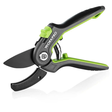 Anvil Pruning Shears 8-Inch Heavy Duty Gardening Hand Pruner With SK5 Steel Sharp Blades, rust resistant, green handle