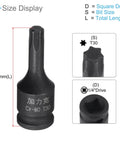 Impact Torx Bit Socket T30 One Quarter Inch Square Drive 35mm Length With CR-MO Chamfer Design Pin Hole Six Point Star Socket