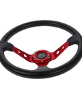 14-Inch PU Racing Wheel with Horn Button in red design, for cars, golf carts, drift simulators, and off-road vehicles. Universal fit.