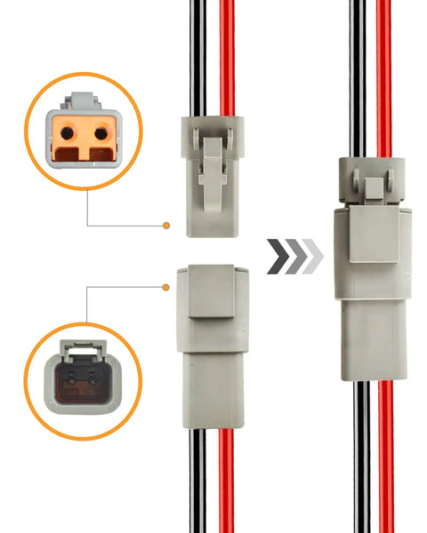 12 AWG 2 Pin DTP Connector 2 Way Waterproof Automotive Electrical Connectors shown with wiring details