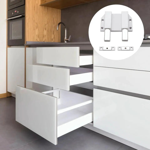 Image showing Push To Open Magnetic Door Latch For Glass Cabinets And Double Doors Zinc Alloy Chrome Finish installed in a kitchen.