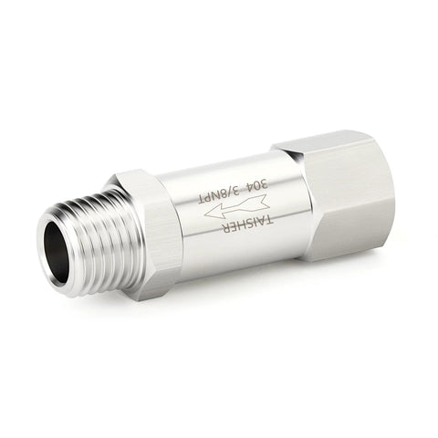 Check valve, TAISHHER, 304 stainless steel, 3/8 in NPT male to 3/8 in NPT female, one-way