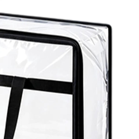 Super Roomy Clear Zippered Storage Bags With Heavy Duty Handles And Full Transparent Panels, PVC material, side view, strong handles.