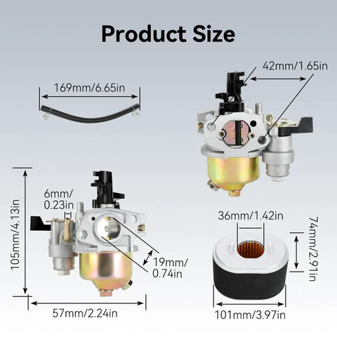 208cc Carburetor Kit For Briggs Stratton XR950 OHV Horizontal Engine 950 Series 130G32 6HP Replacement Easy Install For Troy Bilt Craftsman Pressure Washer Tiller Parts dimensions