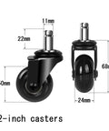 Five Pack Heavy Duty Office Chair Caster Wheels With Brakes, 2 Inch Swivel Rollers detailed view with sizes and dimensions.