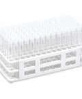 White Plastic Well Rack Kit With 90 13x100mm Polystyrene Test Tubes And 13mm Flange Caps Dishwasher Safe Lab Gear For Science Food And Beverage Testing