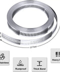 304 Stainless Steel Hose Clamp Assortment Kit With 12 Ft Cut To Fit Metal Strap And 8 Fasteners, Adjustable Worm Gear Pipe Clamps, 1/2 inch band