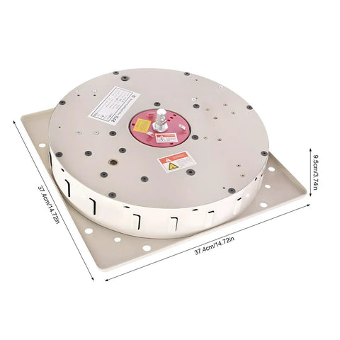 Heavy Duty Electric Chandelier Hoist 330 Lbs Motorized Ceiling Lift showing round steel lift mechanism 14.72 in diameter with safety labels.