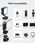 Wide compatibility features of Mini Selfie Stick Tripod Stand with Cold Shoe for cameras and smartphones with accessories.