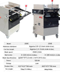Semi Automatic PCB Cutting Machine For Lead Wires And Board Pins, sturdy steel frame, two models displayed with specs chart