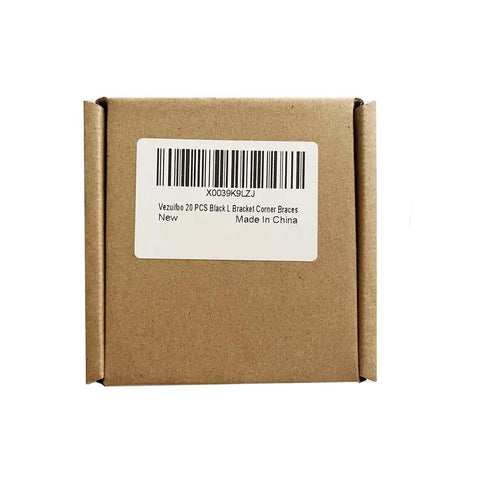 Twenty Piece Set Of Heavy Duty Black Corner Braces Crafted From Rock Solid Stainless Steel For Knockout Furniture Builds Rust Free Right Angle L Brackets Hardware Built Tough For Cabinets Drawers And Durable Wood Projects That Last Forever in packaging.