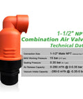 Air Relief Valve For Irrigation Systems With Vacuum And Air Release NPT Threaded Interface High Flow Dual Exhaust Ports