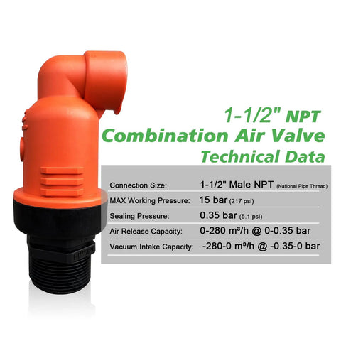 Air Relief Valve For Irrigation Systems With Vacuum And Air Release NPT Threaded Interface High Flow Dual Exhaust Ports