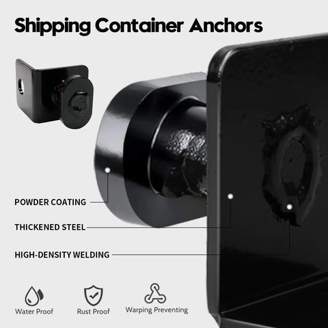 Close-up of 4 Pack Shipping Container Anchors With Side Twist Locks And Tie Downs For Securing Containers, featuring rust-proof coating.