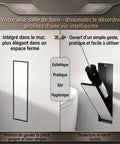 Hidden In Wall Toilet Brush Holder Cabinet In Matte Black With Tileable Door next to a toilet