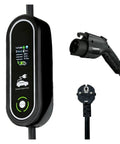 Hassle Free Portable Ev Charger With Type One And Type Two Plugs For Any Electric Ride Heavy Duty Ip67 Weatherproof Cable Built To Take A Beating Smart 16 Amp Charging Station display with plug.