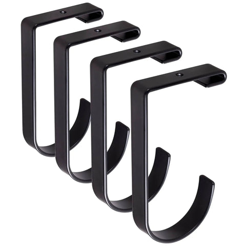 Heavy Duty Flat Hook Set Four Pack For Garage Ceiling And Wall Storage In Alloy Steel Black, Hooks To Hang Bikes, Tools, Sporting Gear And More