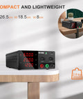 High Power DC Bench Power Supply 0-60V 0-20A 1200W With Encoder Knob And Output Switch Adjustable Regulated For Repair And Test Benchtop Power Source Black, compact on table