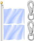 Two stainless steel swivel snap hooks for flagpole hardware with blue flag and silver pole, front view