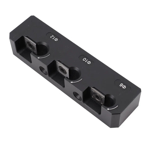 Shop-Ready Pro Grade Aluminum Round Planer And Dowel Jig Kit showing 8mm, 10mm, 12mm dowel fitting