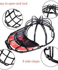 Black 2 Pack Hat Washer Cage For Washing Machine And Dishwasher, with secure double hook lock system and 8 side clasps.
