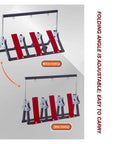 Heavy Duty Folding Cable Rack Pro Grade Wire Dispenser With Anti Tangle Slots And 5 Roll Capacity before and after folding