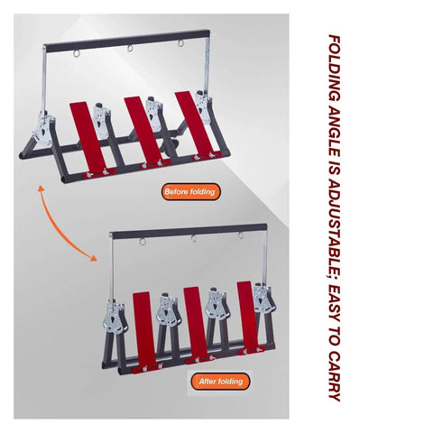 Heavy Duty Folding Cable Rack Pro Grade Wire Dispenser With Anti Tangle Slots And 5 Roll Capacity before and after folding