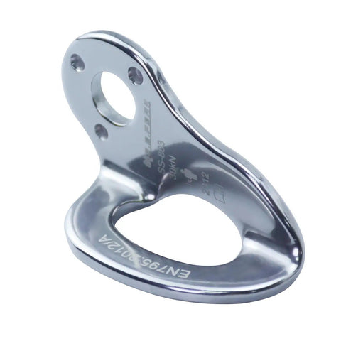 Heavy Duty Stainless Steel Bolt Hangers Five Pack For Rock Climbing And Caving, 30KN Anchor Carabiners With 12mm Bolt Fit close-up of a single bolt hanger.