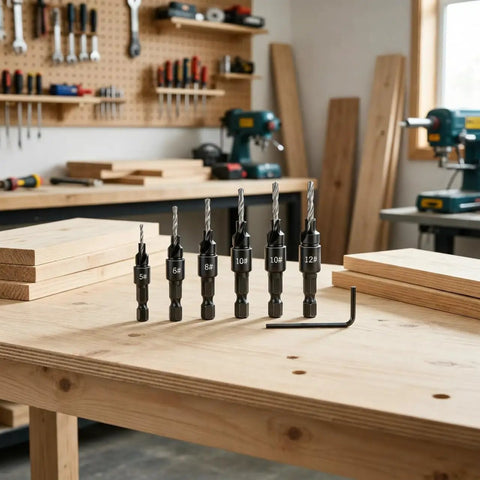 6 Piece Screw Extractor Set for Reversing Damaged Screws and Bolts Works with Any Drill 3 to 12mm in woodworking shop