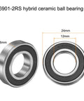 Hybrid Ceramic Deep Groove Ball Bearing 12x24x6mm With Si3N4 Silicon Nitride Balls, Double Sealed 6901-2RS, two angles display