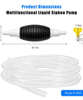No Drama Manual Liquid Siphon Pump With Long Hose And Tough Clamps, 9.84ft clear PVC tubing and hand pump dimensions 9.1in.