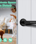 Fingerprint Door Lock With Handle Smart Biometric Keyless Entry No Key Needed One Tap Unlock In Zero Point Two Seconds Plus Backup Keys displayed on a door separating a child and a dog in a room.